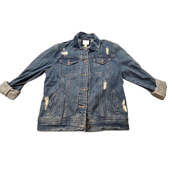 Forever 21 Denim Jacket Women Medium Jean Coat Black Lace Back Trucker Boho Y2K - Picture 1 of 11